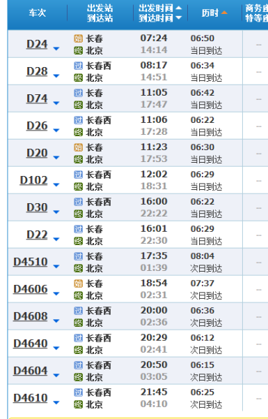 长春到北京高铁时刻表_长春到北京怎么走最快-第2张图片-俊逸知识馆