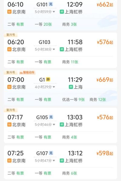 北京到上海高铁多长时间_最快车次查询-第3张图片-俊逸知识馆